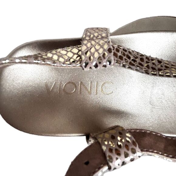 Vionic Shoes Womens 6.5 Gold Textured Leather Footbed Sandals Rhinestones - Picture 8 of 9